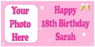 Large Pink Photo Champagne Birthday Banner