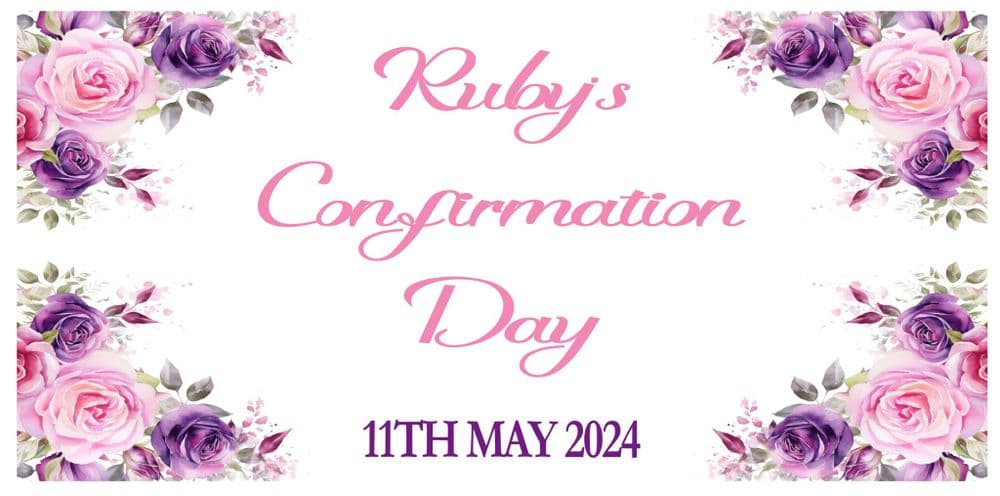 Large Pink Purple Flowers Confirmation Banner