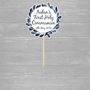 Navy Leaves Communion Cake Topper