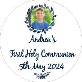 Navy Leaves Photo Communion Sticker