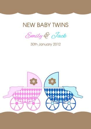 New Baby Twins Card Boy Girl Design 1