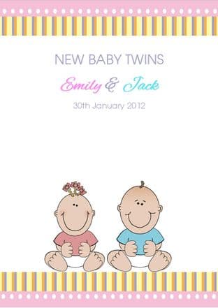 New Baby Twins Card Boy Girl Design 2