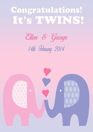 New Baby Twins Card Boy Girl Design 3