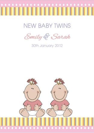 New Baby Twins Girls Card Design 2