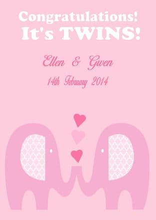 New Baby Twins Girls Card Design 3