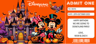 Orange Halloween Themed Disneyland Paris Surprise Holiday Ticket
