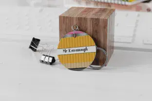 Pencil Design Circle Keyring