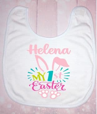 Personalised 1st Easter Bib Bunny Ears Pink