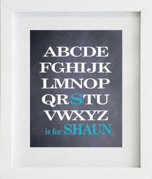 Personalised Alphabet Boys Name Chalk Board Print