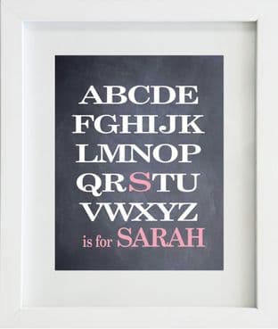 Personalised Alphabet Girls Name Chalk Board Print
