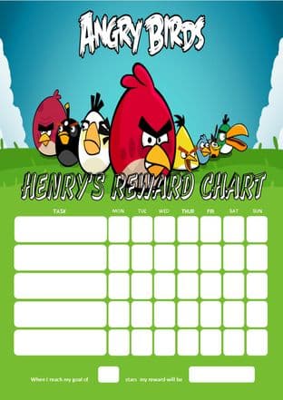 Personalised Angry Birds Reward Chart (adding photo option available)