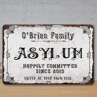 Personalised Asylum Faux Rusted Halloween Metal Sign