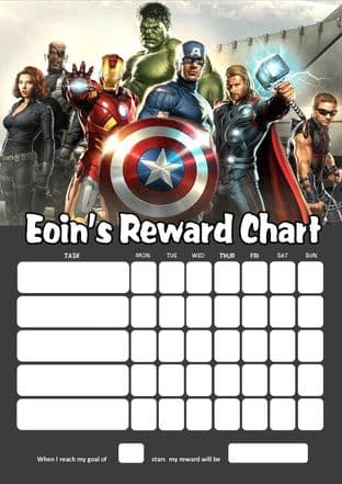 Personalised Avengers Reward Chart (adding photo option available)
