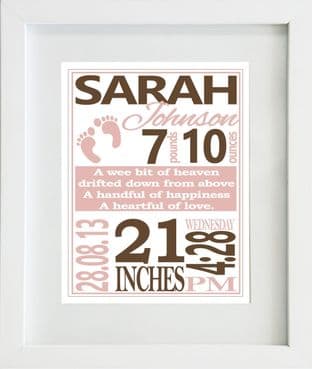 Personalised Baby Girl Birth Statistics Print