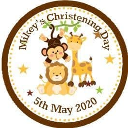Personalised Baby Jungle Animals Christening Sticker