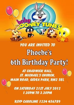 Personalised Baby Looney Tunes Invitations