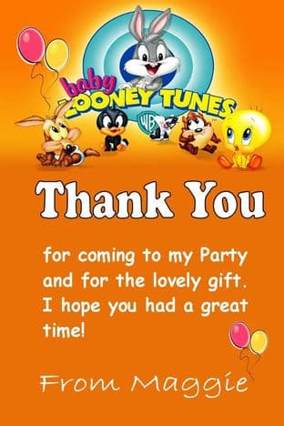 Personalised Baby Looney Tunes Thank You Cards