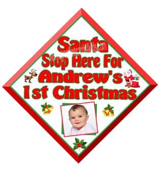Personalised Baby's 1st Christmas Photo Santa Stop Here Window Sign