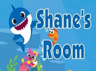 Personalised Baby Shark Blue Text Door Plaque