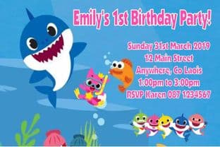 Personalised Baby Shark Invitations Pink Text