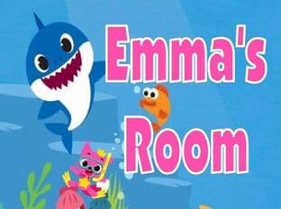 Personalised Baby Shark Pink Text Door Plaque