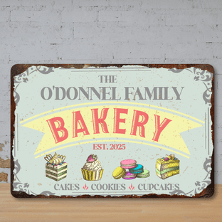 Personalised Bakery Theme Faux Rusted Vintage Style Metal Sign