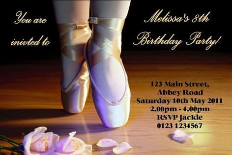 Personalised Ballet Theme Invitations Design 1
