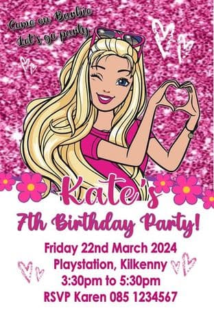 Personalised Barbie Invitations Design 2
