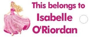 Personalised Barbie Keyring School Bag Name Tag