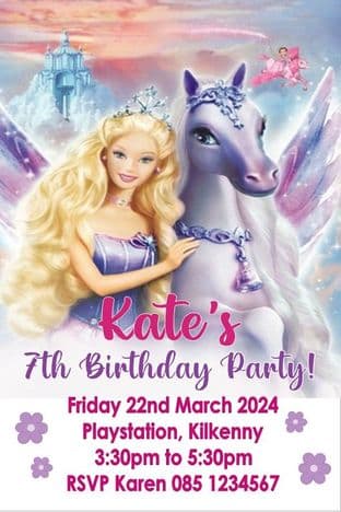 Personalised Barbie & Pegasus Invitations