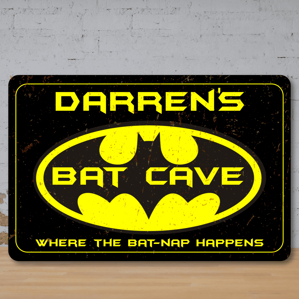 Personalised Bat Cave Aluminium Metal Tin Sign