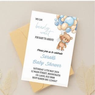 Personalised Bearly Wait Blue Baby Shower Invitation