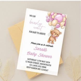 Personalised Bearly Wait Pink Baby Shower Invitations