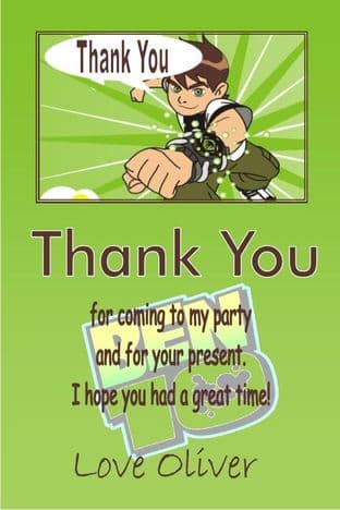 Personalised Ben 10 Thank You Cards