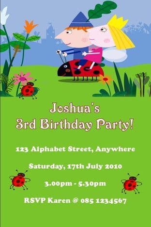 Personalised Ben and Holly Invitations Design 1