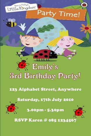 Personalised Ben and Holly Invitations Design 2