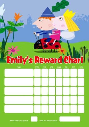 Personalised Ben and Holly's Little Kingdom Reward Chart (adding photo option available)