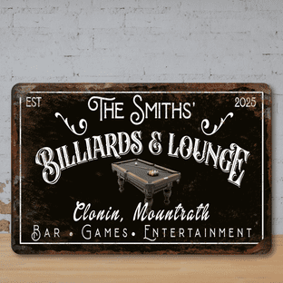 Personalised Billiards Faux Rusted Vintage Style Metal Sign