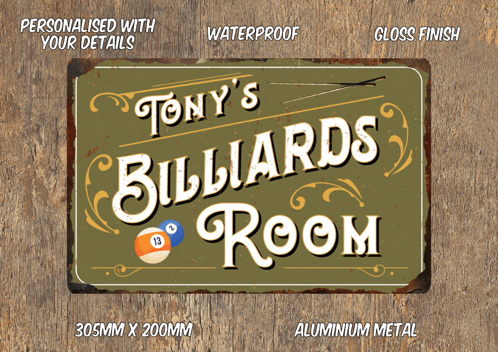 Personalised Billiards Faux Rusted Vintage Style Metal Sign 3