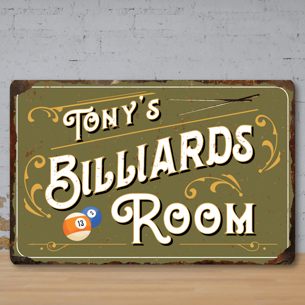 Personalised Billiards Faux Rusted Vintage Style Metal Sign 3