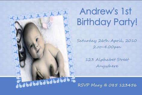 Personalised Birthday Photo Invitation - Boy Design 1