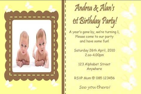 Personalised Birthday Photo Invitations - Twins Design 3