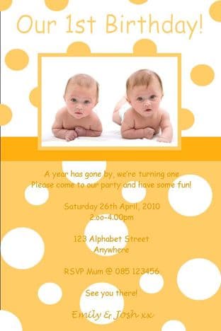 Personalised Birthday Photo Invitations - Twins Design 5
