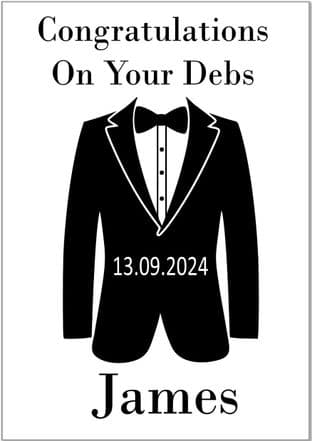 Personalised Black Tux Jacket Debs Card