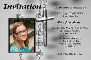 Personalised Black & White Photo Communion Invitation