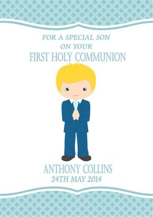 Personalised Blonde Boy Communion Card 1