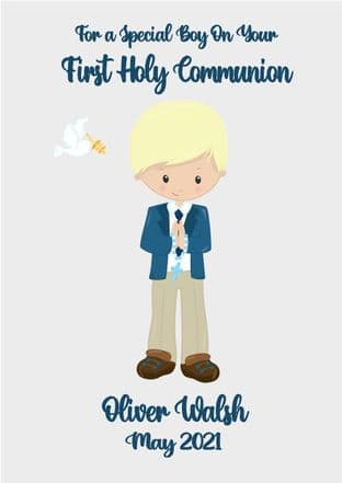 Personalised Blonde Boy Communion Card 2