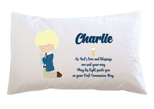 Personalised Blonde Hair Boy Communion Pillowcase