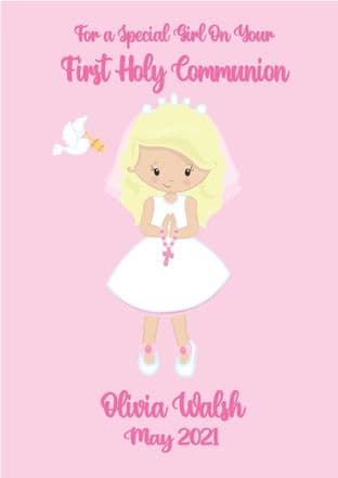 Personalised Blonde Hair Girl Communion Card 2