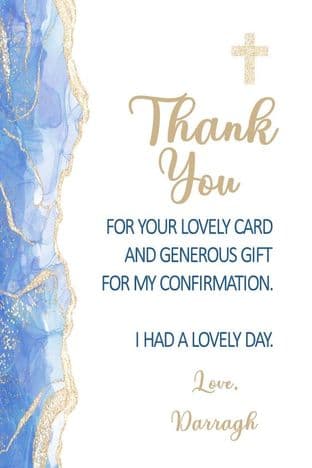 Personalised Blue Agate Communion or Confirmation Thank You Cards